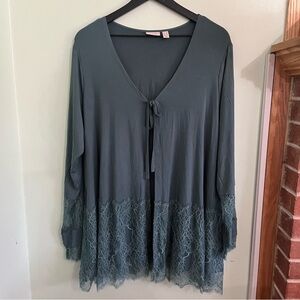 LOGO by Lori Goldstein Womens Teal Lace Kimono 1X A374451